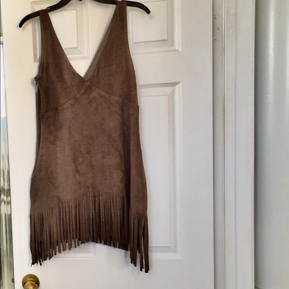 Coachella Vibe!! Whyte Eyelash Brown / Taupe Fringe Dress/ Shirt - Picture 2 of 5